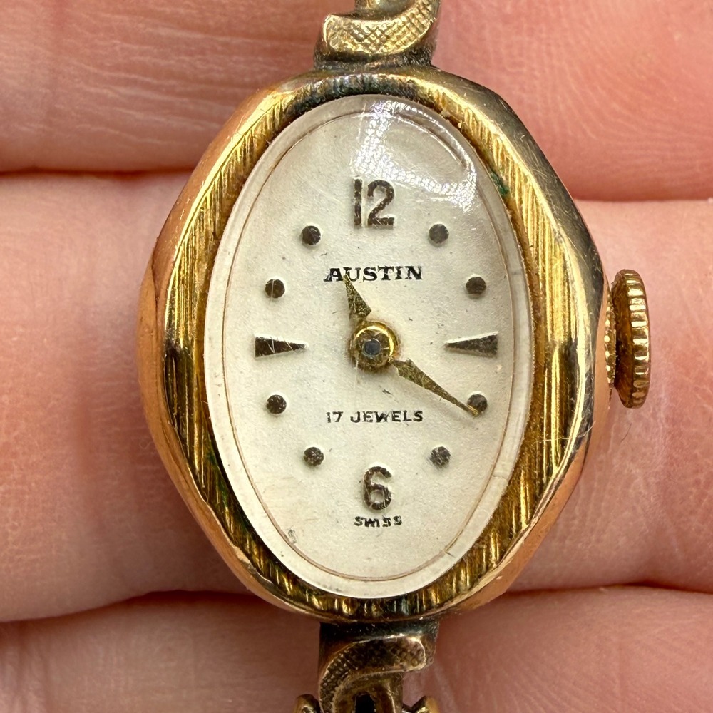 Vintage Austin Wristwatch Gold 10K RGP 17 Jewels Oval Expansion Band 5.75in READ